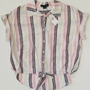 Sanctuary Women's Pink Striped Crop Blouse